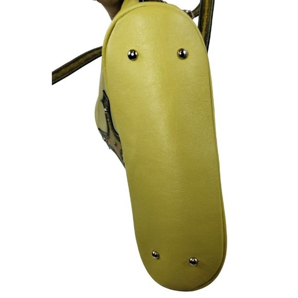 Leather Purse with Studded Religious Cross Crossbody Bag Chartreuse Yellow - Picture 12 of 13